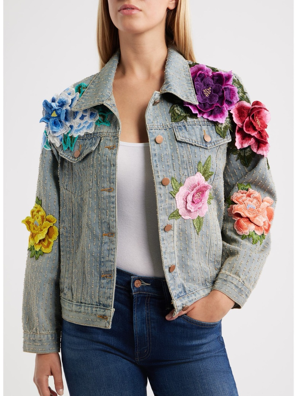 Stunning NIKKI LUND embroidered denim jacket